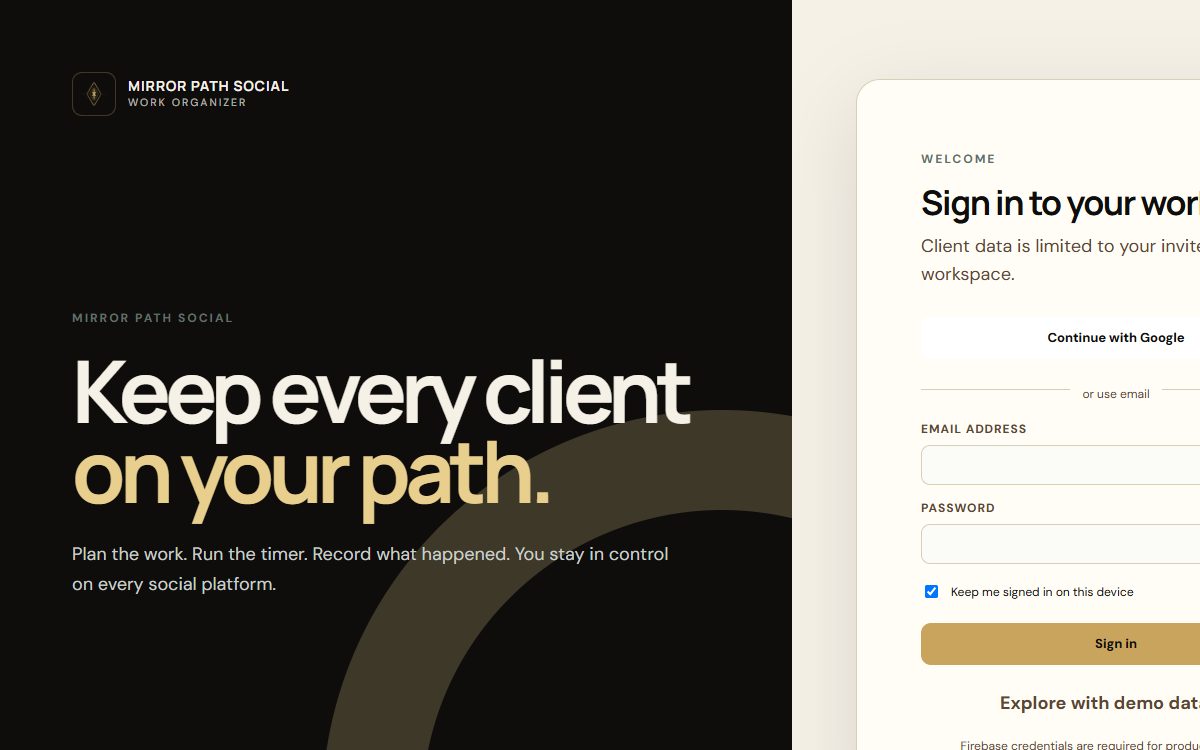 Mirror Path Social · Social media VA organizer